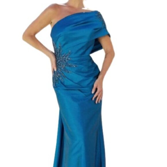 NWT Terani Couture 241M2760 Taffeta Evening Dress Dark Denim Size 24